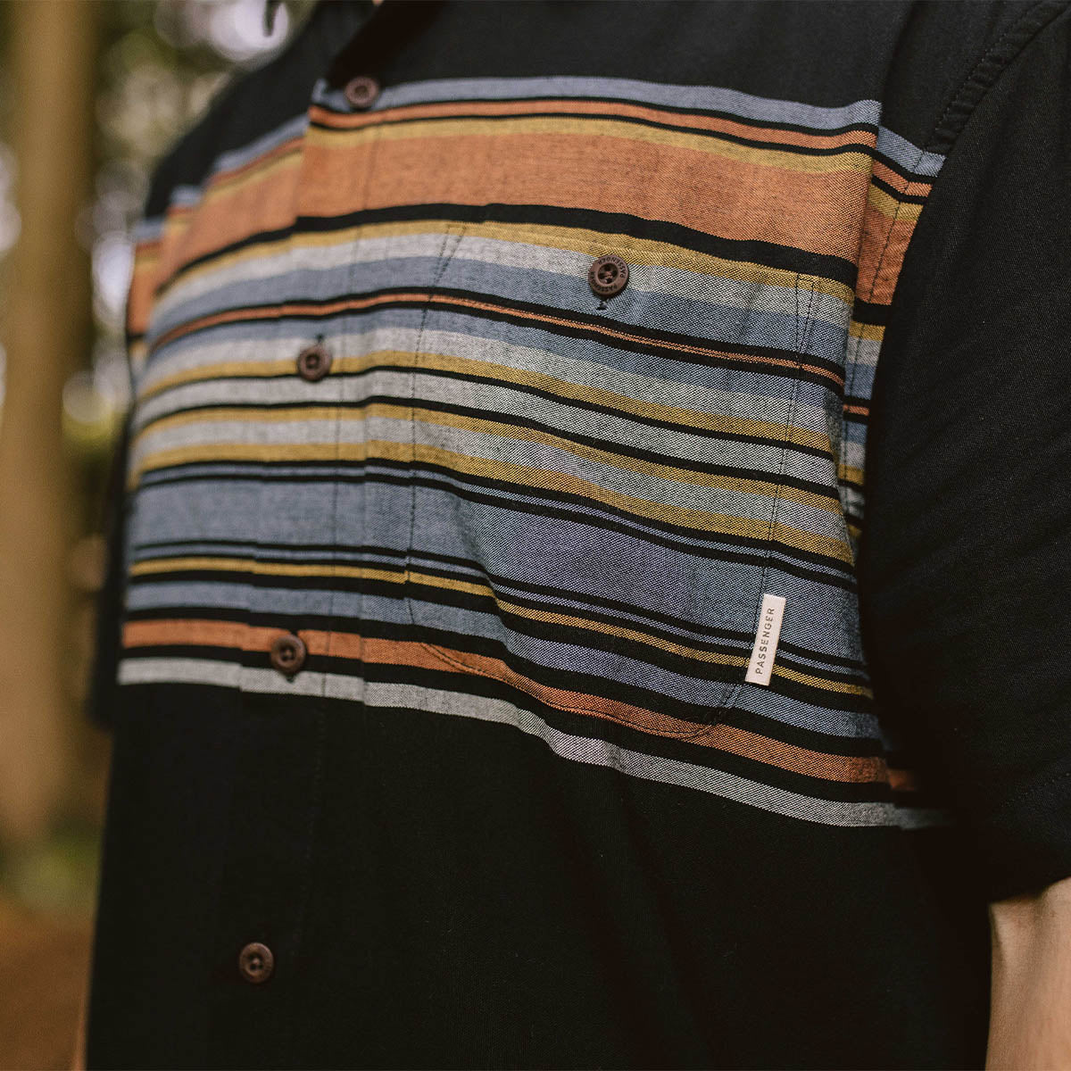 Ebb Organic Cotton Short Sleeve Shirt - Black Stripe - Image 3