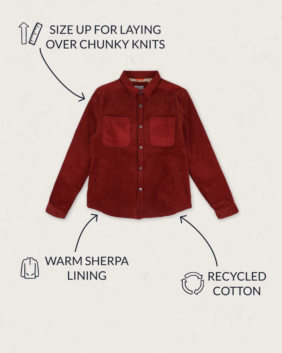 Kodiak Sherpa Lined Cord Overshirt - Russet Brown - Image 3