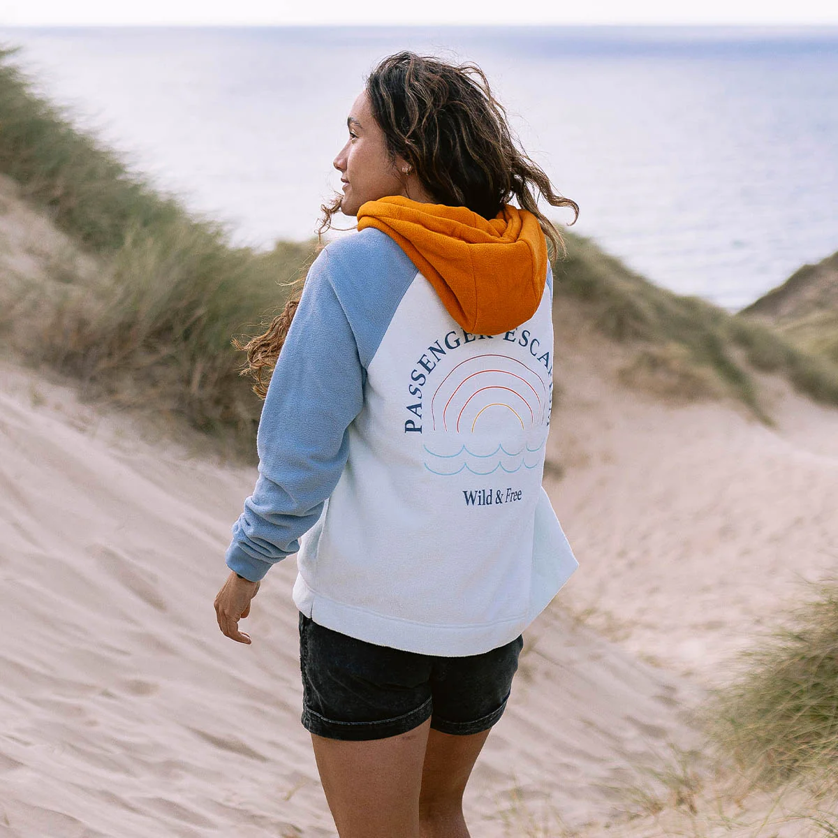 Rainbow Polar Fleece Hoodie - Blue Glass - Image 3